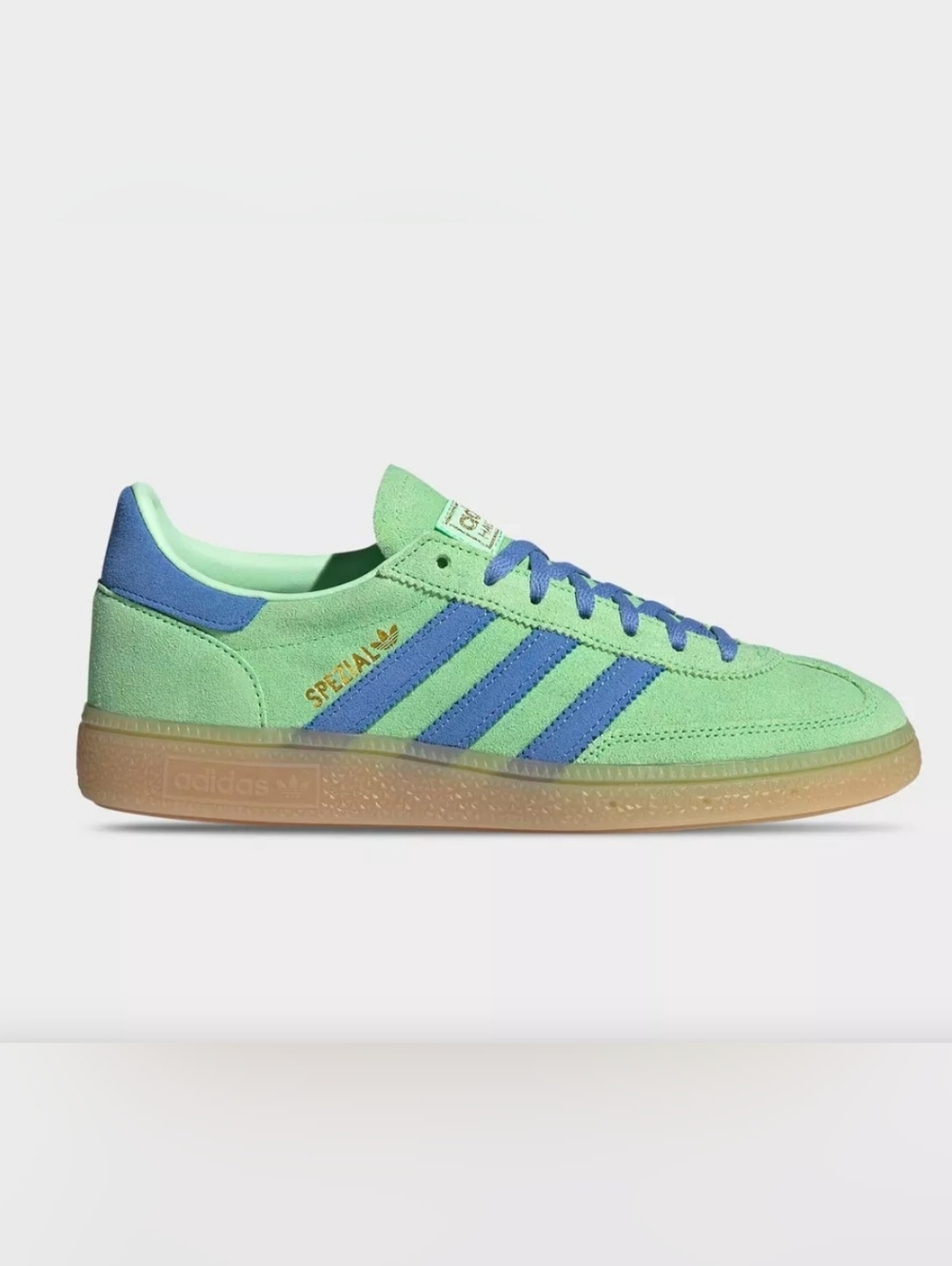 Adidas Women’s Handball Spezial Sneakers in Lime Burst & Fusion Blue Stripes